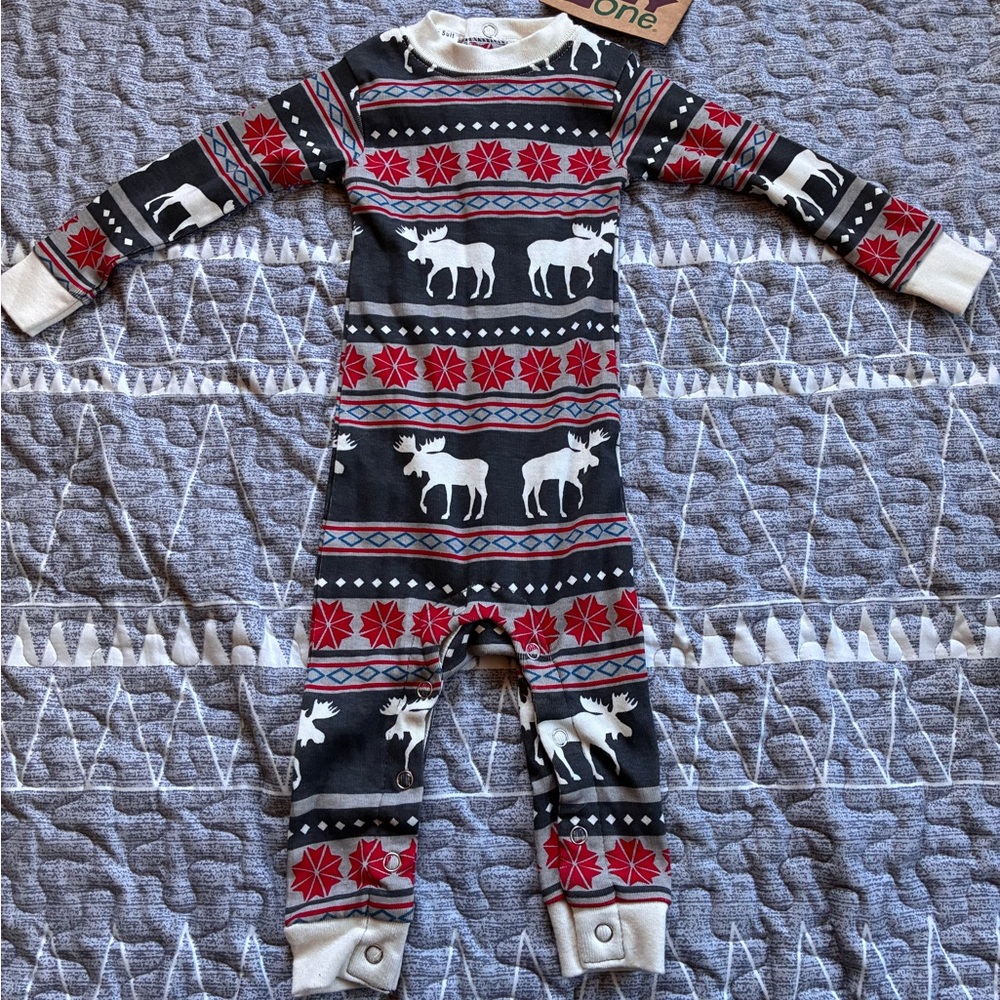 Lazy One infants, Gray &  Red Pajamas onesie size 6 months Christmas
